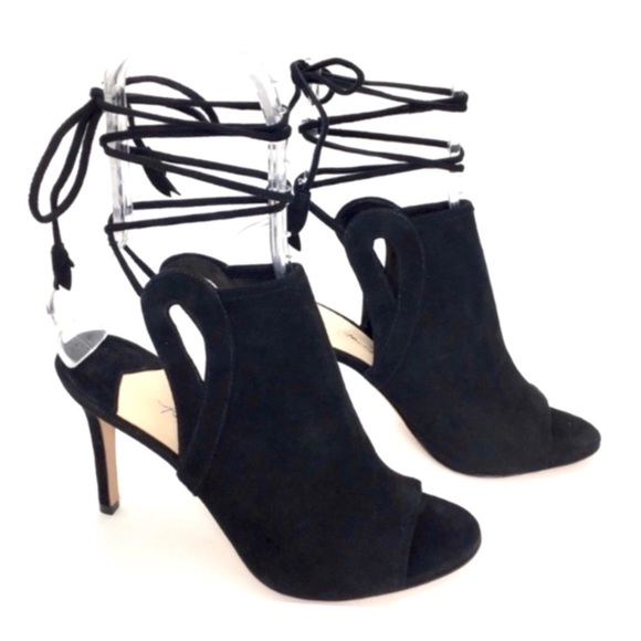 ISA Tapia Suede Ellen Perp toe Ankle Lace up High Heel Bootie In Black - Picture 5 of 8